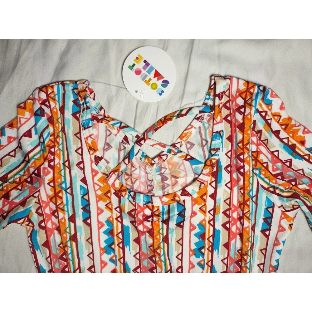 Dot Smile Girls 7 Orange Turquoise Ballerina Twirl Dress 3/4 Sleeve‎ Triangles